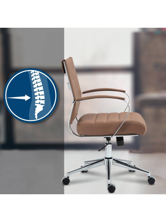 Chaise de bureau Oakland en cuir véritable, brun clair