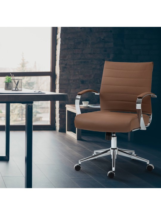 Chaise de bureau Oakland en cuir véritable, brun clair