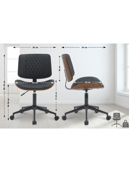 Chaise de bureau Plover simili cuir, noyer/noir