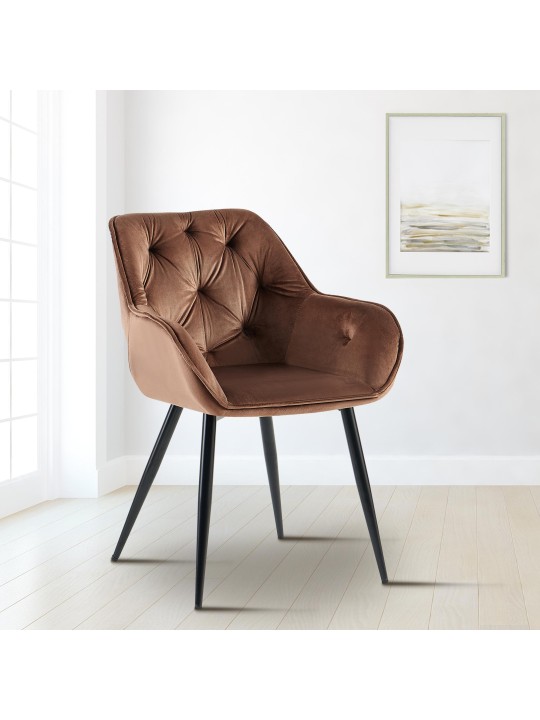 Chaise visiteur Cassis velours, brun