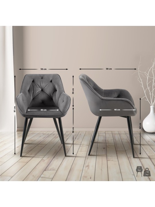 Chaise visiteur Cassis velours, gris foncé