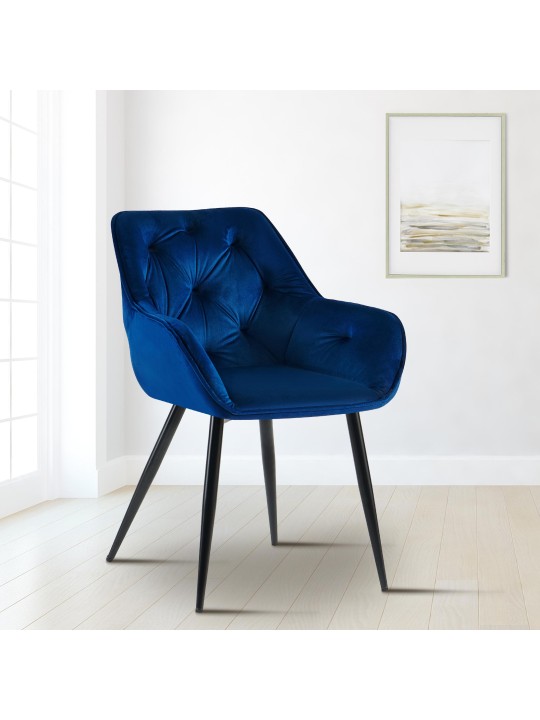 Chaise visiteur Cassis velours, bleu