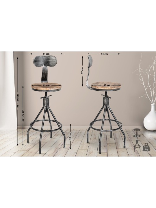 Tabouret de bar Hanam, argent antique