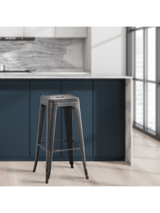 Tabouret de bar Joshua antique, noir-or