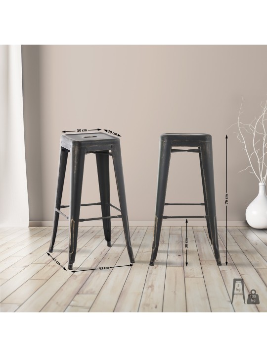 Tabouret de bar Joshua antique, noir-or