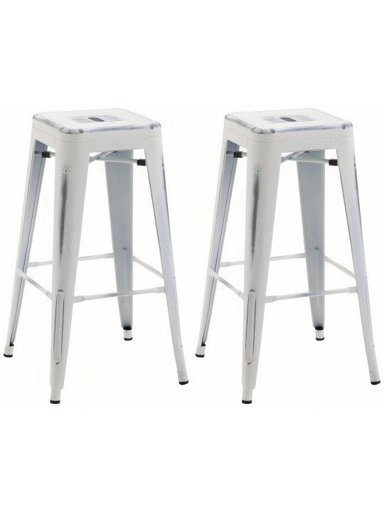 Lot de 2 tabourets de bar Joshua, blanc antique