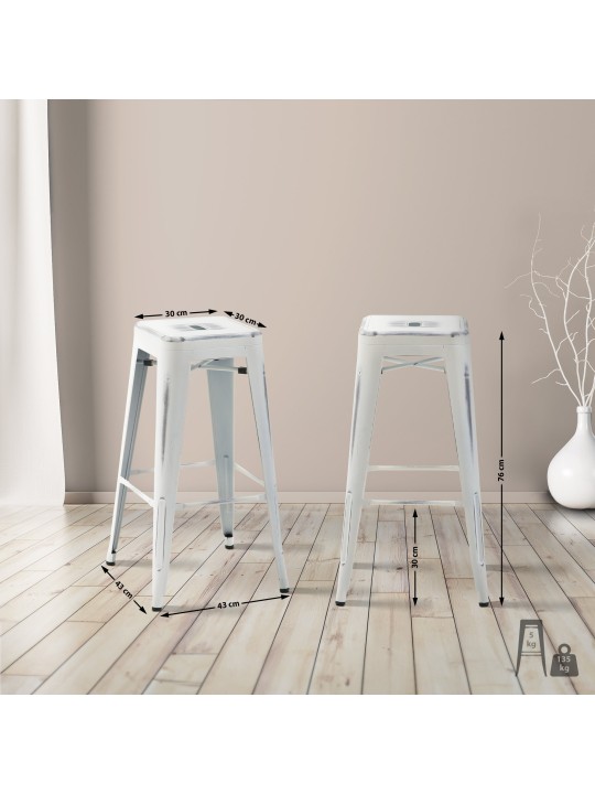 Lot de 2 tabourets de bar Joshua, blanc antique