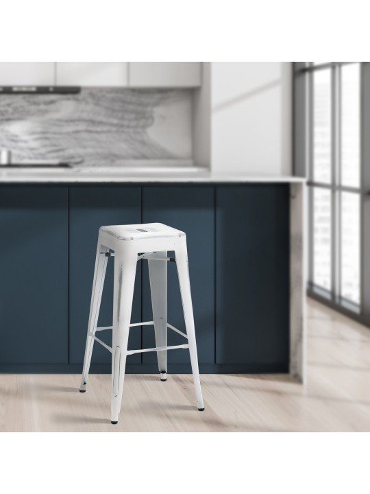 Lot de 2 tabourets de bar Joshua, blanc antique