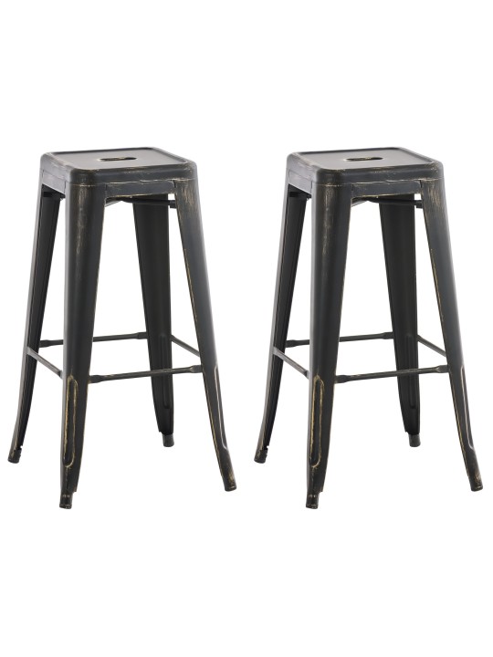 Lot de 2 tabourets de bar Joshua, noir-or