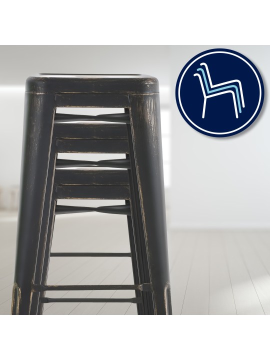 Lot de 2 tabourets de bar Joshua, noir-or