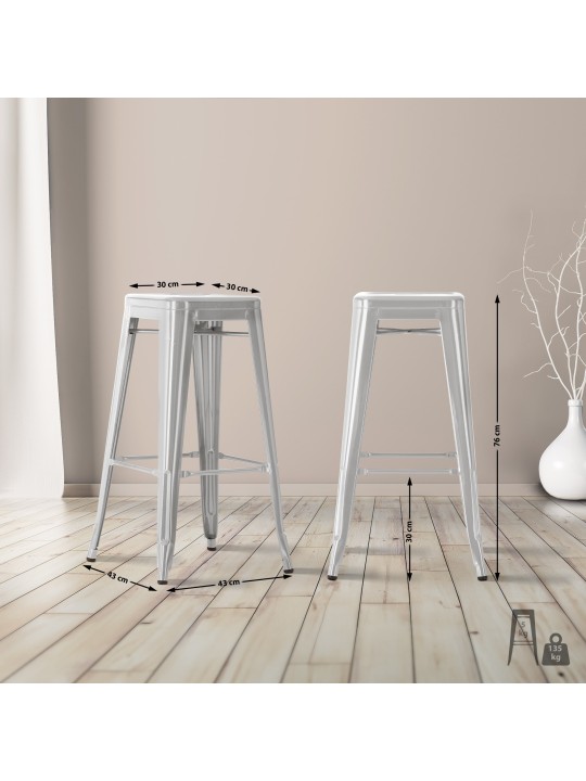 Lot de 2 tabourets de bar Joshua, argent