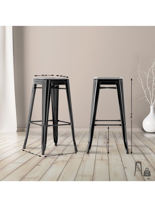 Lot de 2 tabourets de bar Joshua, noir