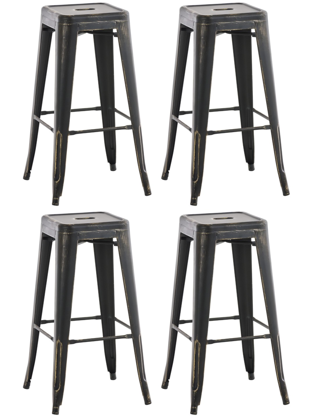Ensemble de 4 tabourets de bar Joshua antiques, noir-or