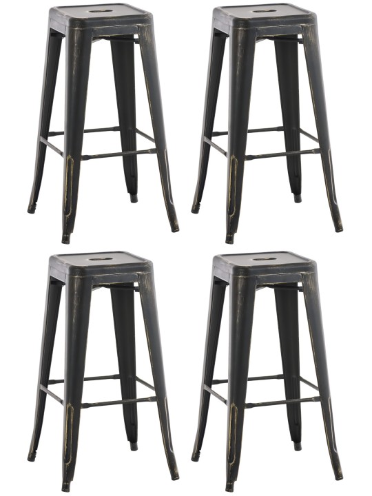 Ensemble de 4 tabourets de bar Joshua antiques, noir-or Ensemble de 4 tabourets de bar Joshua antiques, noir-or