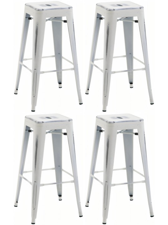 Lot de 4 tabourets de bar Joshua, blanc antique