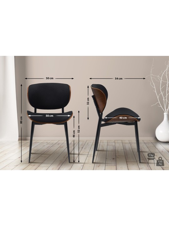 Chaise visiteur Enid tissu, noyer/noir