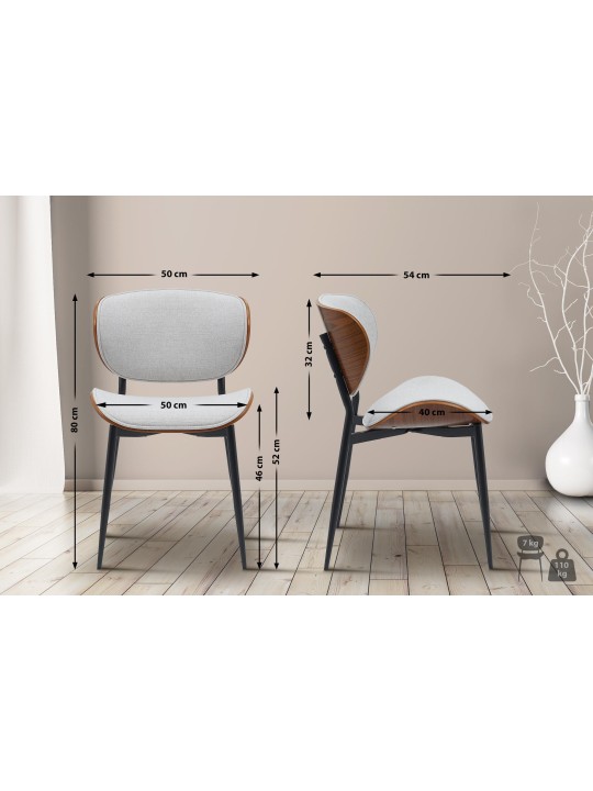 Chaise visiteur Enid tissu, noyer/crème