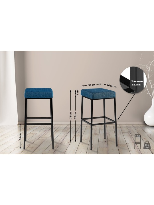 Tabouret de bar Montréal B80 tissu, bleu
