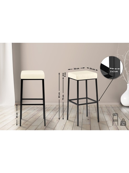 Lot de 2 tabourets de bar Montréal 85 simili cuir, crème