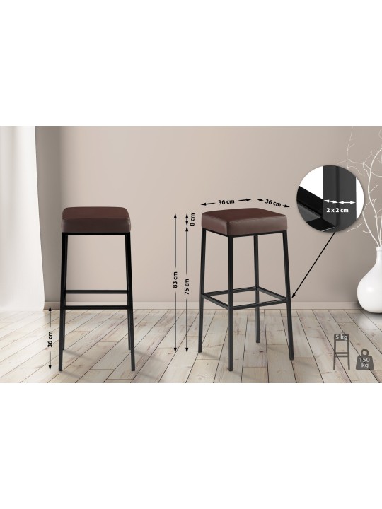 Lot de 2 tabourets de bar Montréal 85 simili cuir, brun