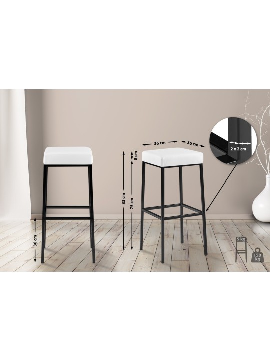Lot de 2 tabourets de bar Montréal 85 simili cuir, blanc
