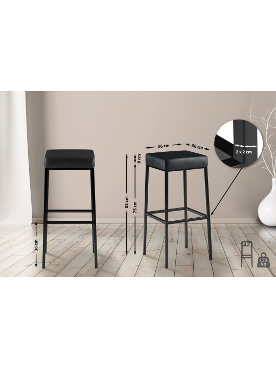 Lot de 2 tabourets de bar Montréal 85 simili cuir, noir