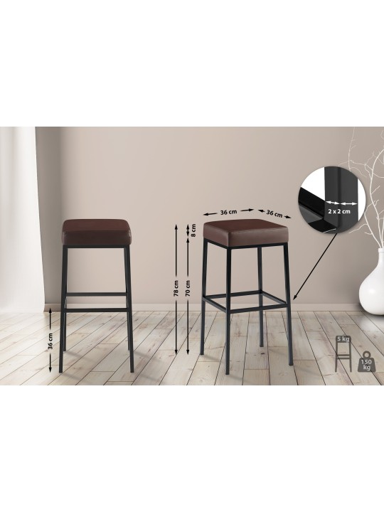 Lot de 2 tabourets de bar Montréal 80 simili cuir, brun