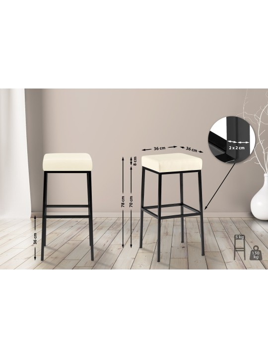 Lot de 2 tabourets de bar Montréal 80 simili cuir, crème