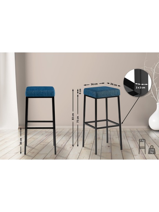Lot de 2 tabourets de bar Montréal 80 tissu, bleu