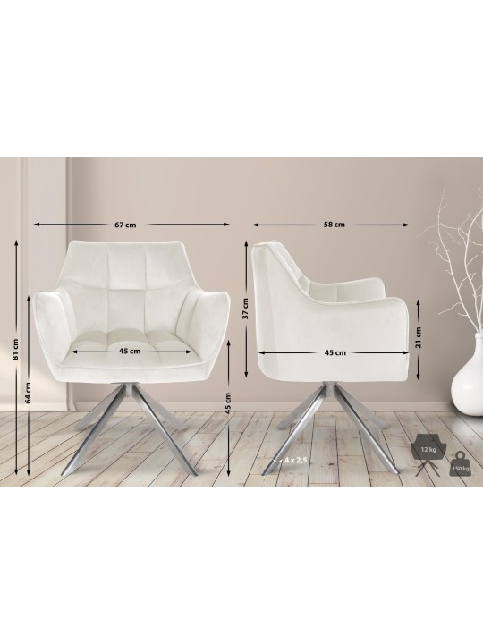Chaise de salle à manger Swing velours acier inoxydable, crème