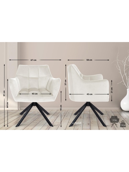 Chaise de salle à manger pivotante en velours, crème Chaise de salle à manger pivotante en velours, crème