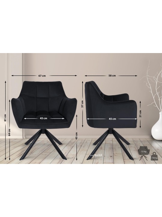 Chaise de salle à manger pivotante en velours, noir Chaise de salle à manger pivotante en velours, noir