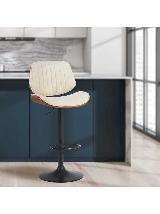 Tabouret de bar Clawson simili cuir, noyer/crème