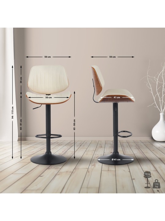Tabouret de bar Clawson simili cuir, noyer/crème