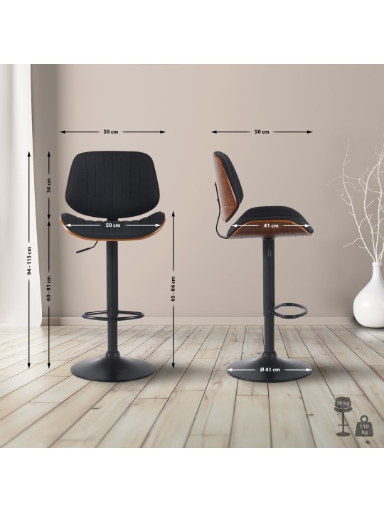 Tabouret de bar Clawson tissu, noyer/noir Tabouret de bar Clawson tissu, noyer/noir
