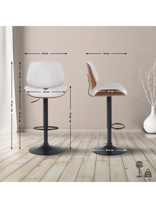 Tabouret de bar Clawson tissu, noyer/crème