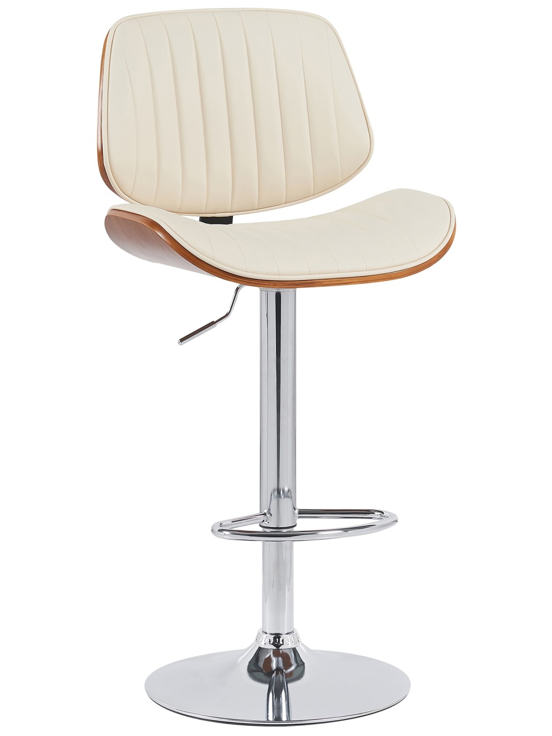 Tabouret de bar Clawson simili cuir chromé, noyer/crème