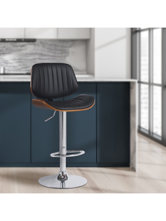 Tabouret de bar Clawson simili cuir chromé, noyer/noir