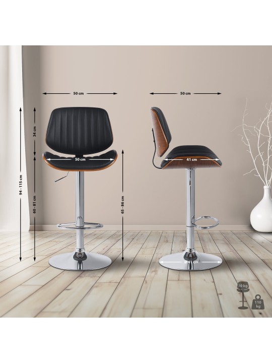 Tabouret de bar Clawson simili cuir chromé, noyer/noir