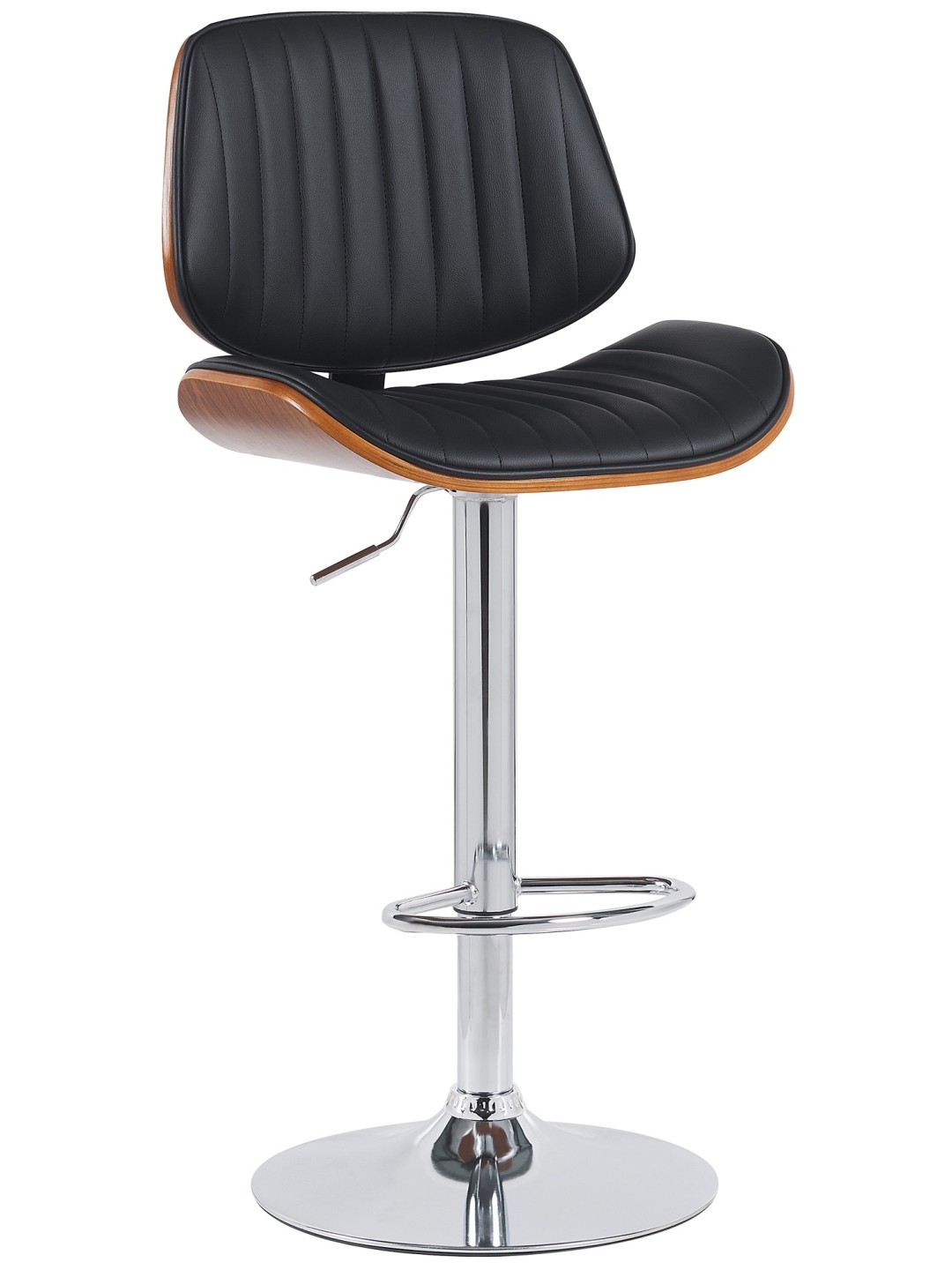 Tabouret de bar Clawson simili cuir chromé, noyer/noir