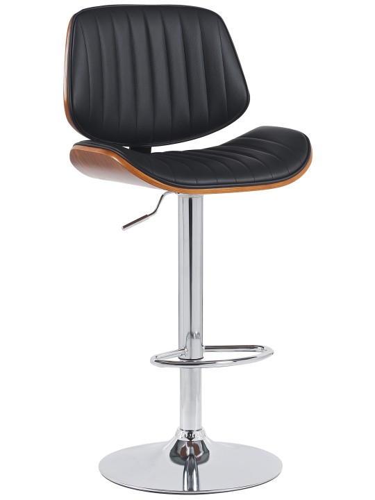 Tabouret de bar Clawson simili cuir chromé, noyer/noir