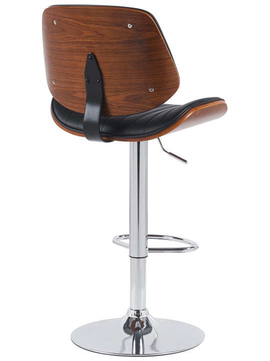 Tabouret de bar Clawson simili cuir chromé, noyer/noir