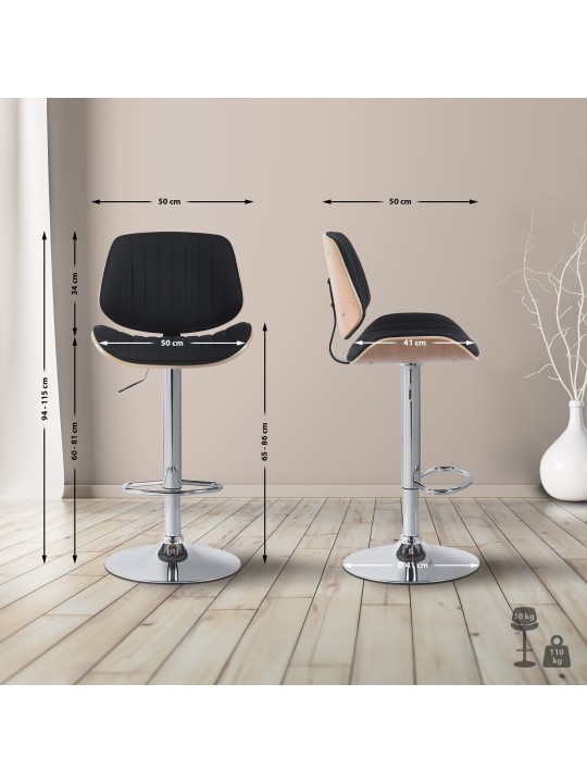 Tabouret de bar Clawson tissu chrome, naturel/noir