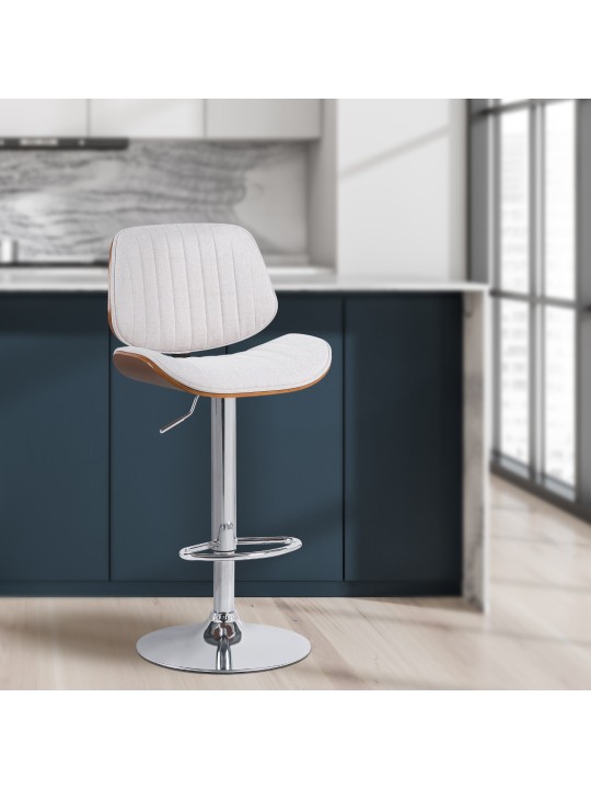 Tabouret de bar Clawson tissu chrome, noyer/crème