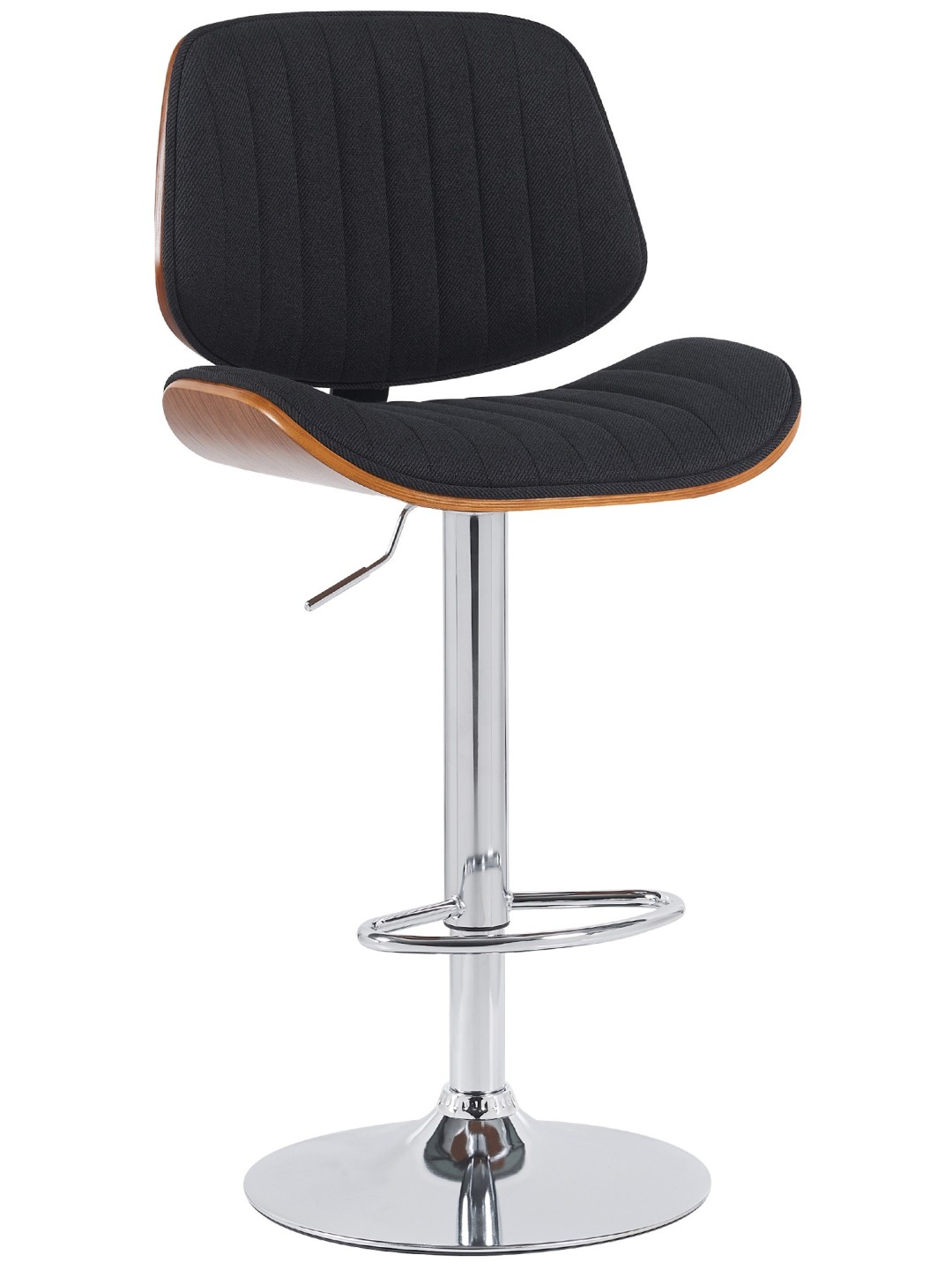 Tabouret de bar Clawson tissu chrome, noyer/noir
