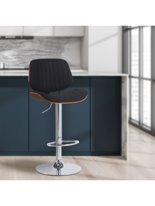 Tabouret de bar Clawson tissu chrome, noyer/noir