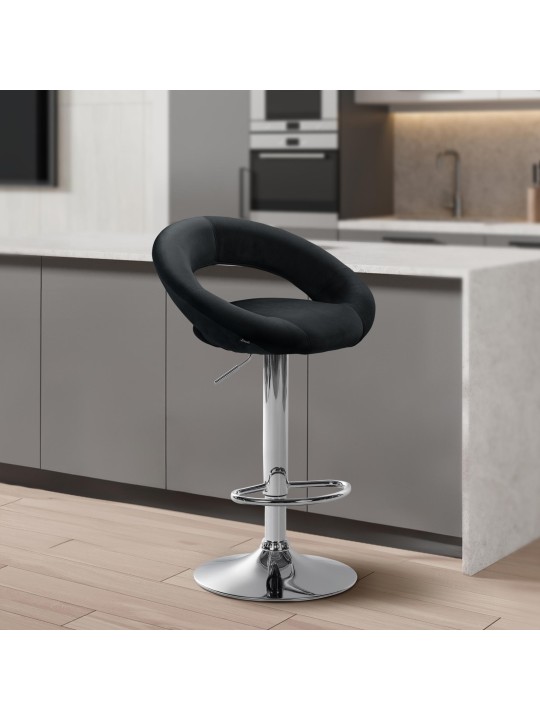 Tabouret de bar Olinda velours chrome, noir