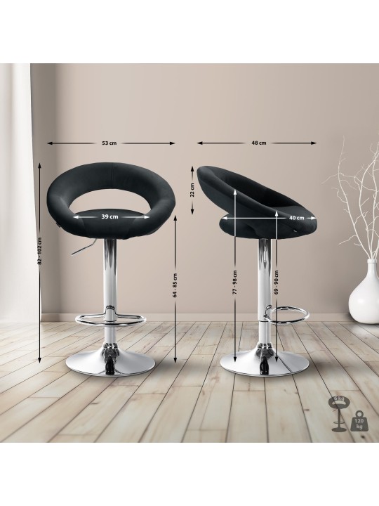 Tabouret de bar Olinda velours chrome, noir