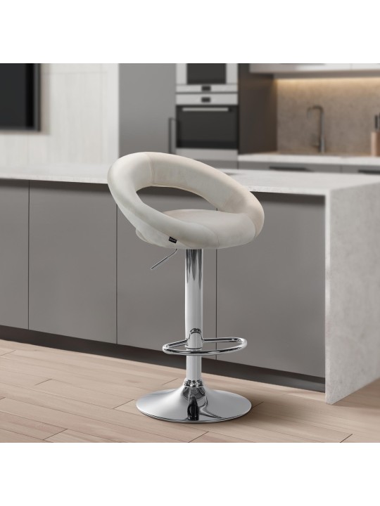Tabouret de bar Olinda velours chrome, crème