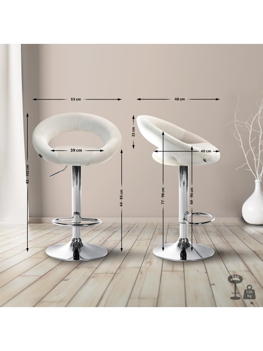Tabouret de bar Olinda velours chrome, crème